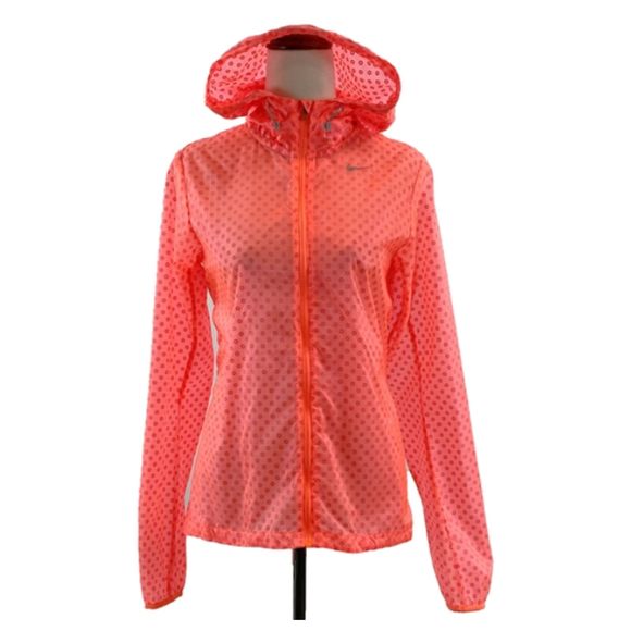 Nike Light Weight Packable Neon Water Resistant Hooded Sheer Full Zip Jacket M - Picture 1 of 12